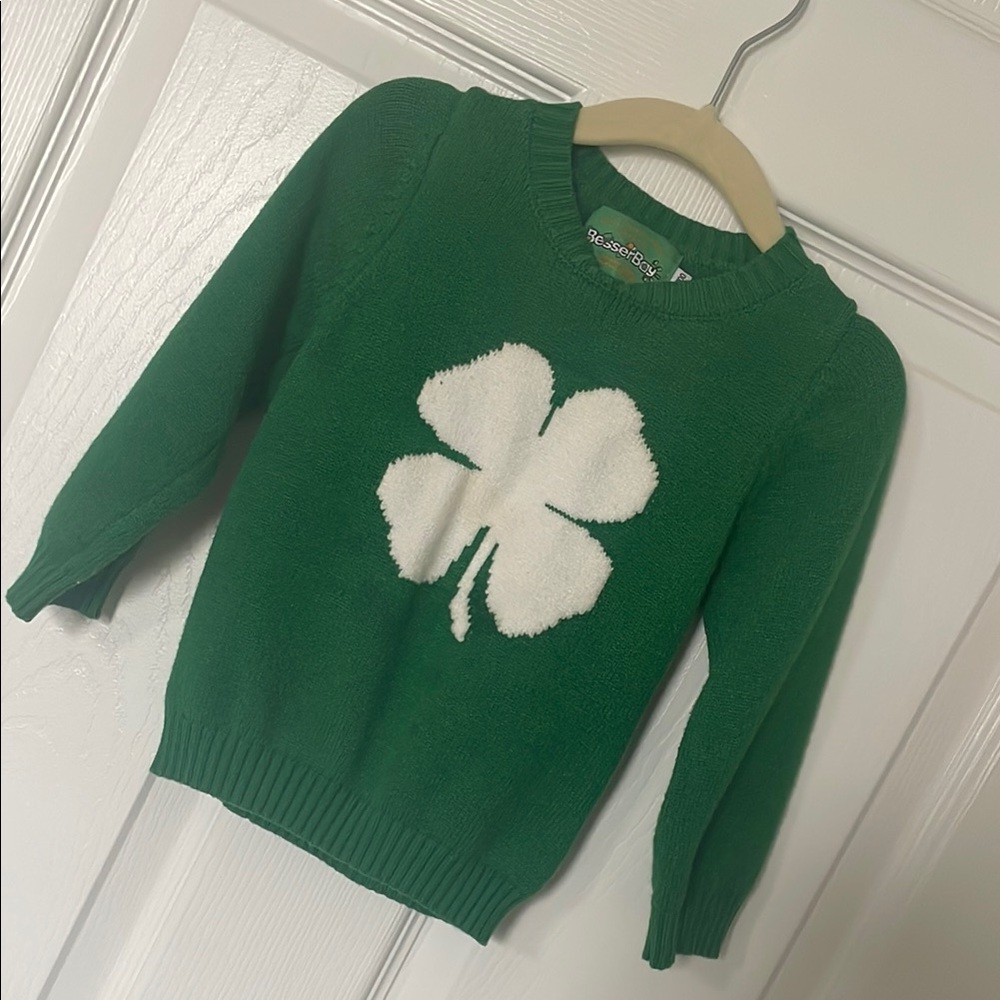 Green Sweater with White Clover Design